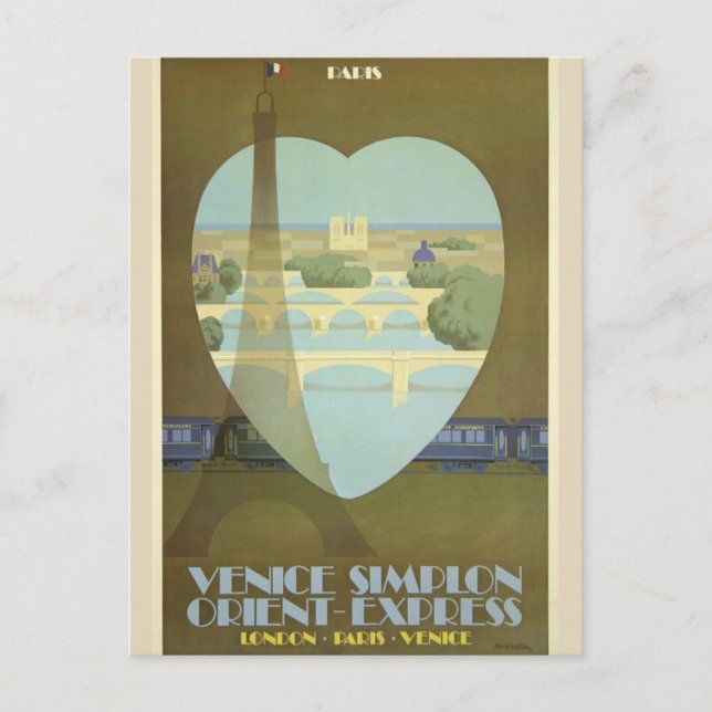 Paris Heart Vintage Travel Postcard (Front)
