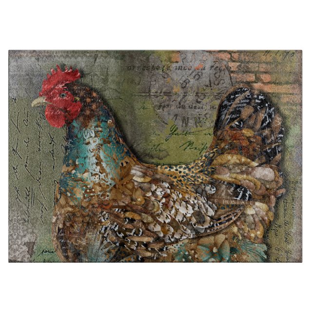 Paris Hen Decorative Glass Cutting Board (Front)