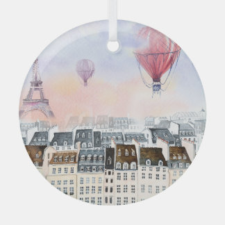 Paris, hot air balloon illustration glass tree decoration