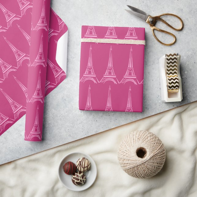Paris Hot Pink Eiffel Tower Wrapping Paper (Crafts)