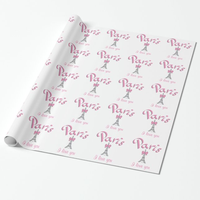 "PARIS I love you" in pink Wrapping Paper (Unrolled)