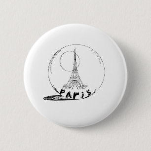 paris in a glass ball 6 cm round badge
