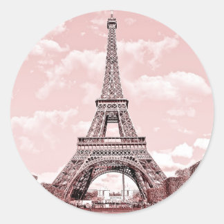 Paris in Pink Eiffel Tower France Classic Round Sticker