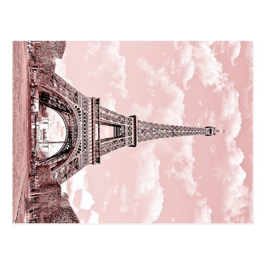 Paris in Pink Eiffel Tower France Postcard