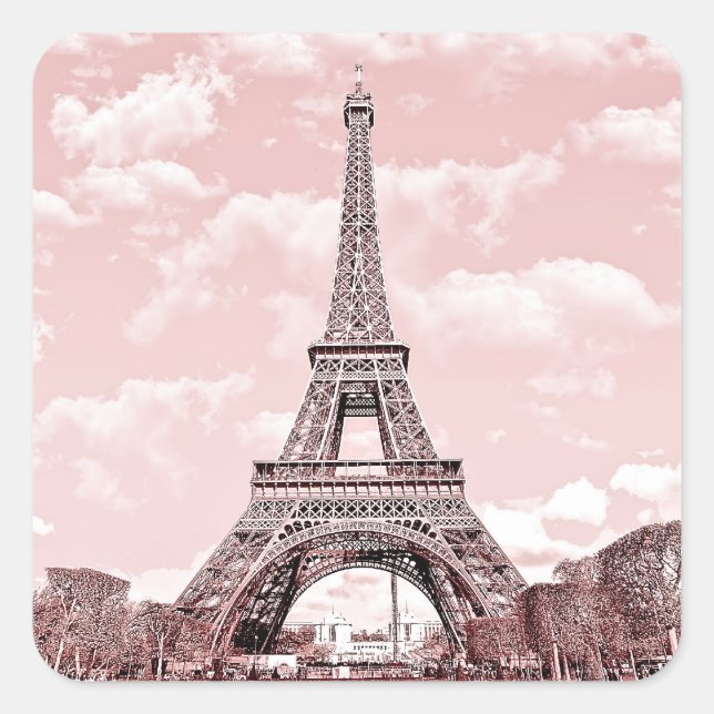 Paris in Pink Eiffel Tower Square Sticker (Front)