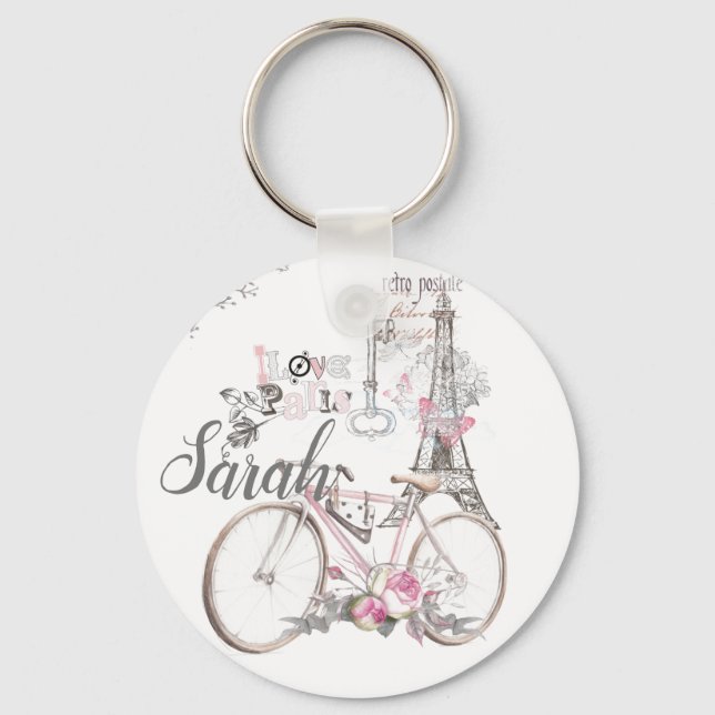 Paris in Pink Vintage Personnalised Key Ring (Front)