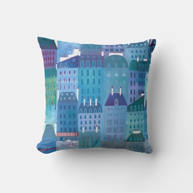 Paris in Spring Modern Cityscape Painting Cushion (Front)