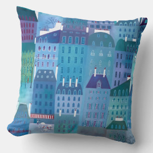 Paris in Spring Modern Cityscape Painting Cushion