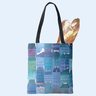 Paris in Spring Modern Cityscape Painting Tote Bag