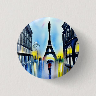Paris in the rain 3 cm round badge