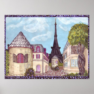Paris Inspired cityscape with Eiffel Tower Poster