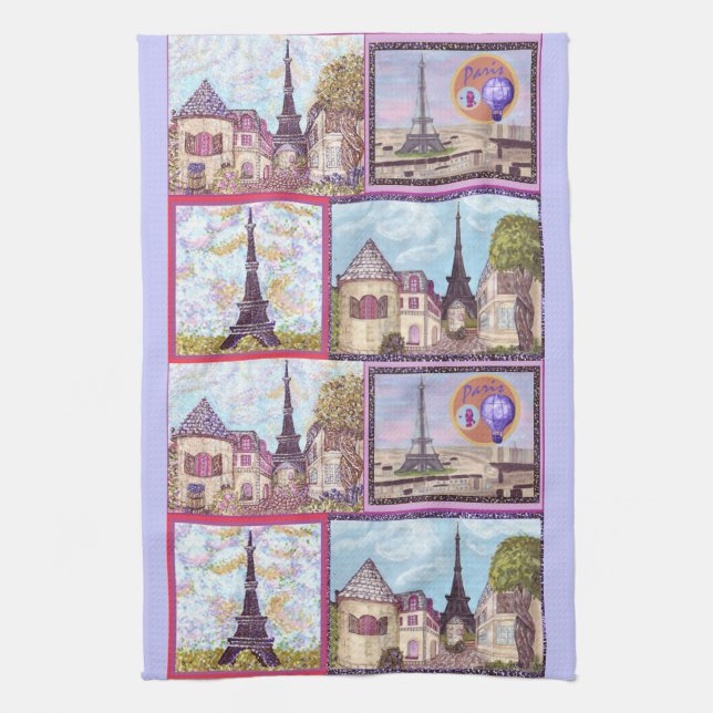 Paris Inspired Cityscapes And The Eiffel Tower Ame Tea Towel (Vertical)