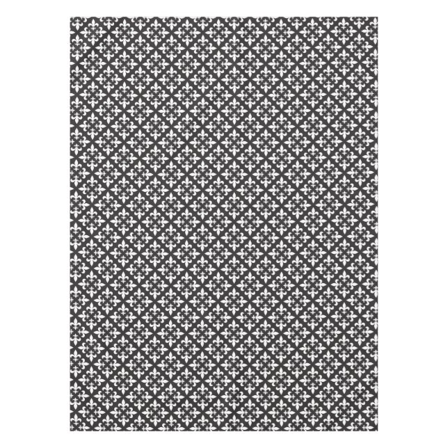 Paris Inspired Fleur De Lis Black and White Design Tablecloth (Front)