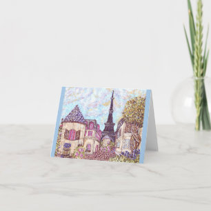 Paris Inspired Pointillism note card Eiffel Tower