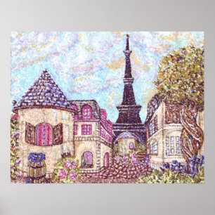 Paris inspired pointillism with Eiffel Tower Poste Poster