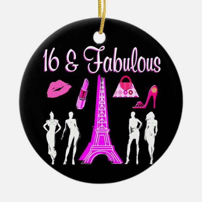 PARIS INSPIRED SWEET 16TH BIRTHDAY DESIGN CERAMIC TREE DECORATION (Front)