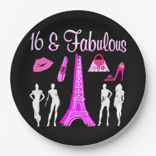 PARIS INSPIRED SWEET 16TH BIRTHDAY DESIGN PAPER PLATE