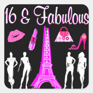 PARIS INSPIRED SWEET 16TH BIRTHDAY DESIGN SQUARE STICKER