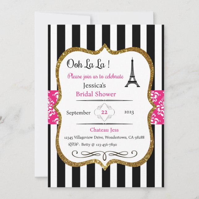 Paris Invitation, Paris Theme Party Invitation (Front)