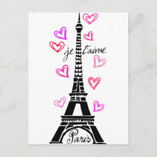 PARIS JE T'AIME EIFFEL AND PINK HEARTS POSTCARD