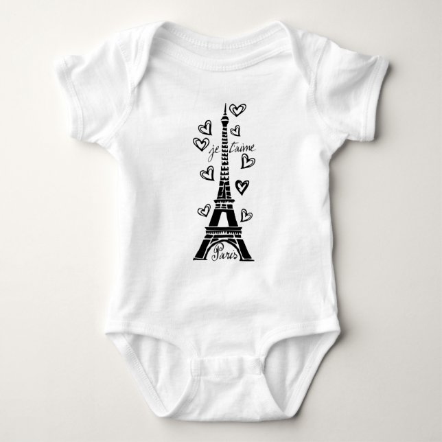 PARIS JE T'AIME EIFFEL TOWER AND HEARTS PRINT BABY BODYSUIT (Front)