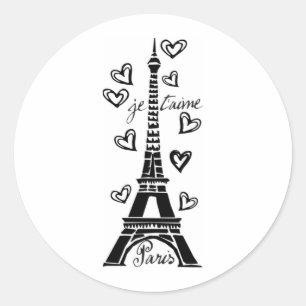 PARIS JE T'AIME EIFFEL TOWER AND HEARTS PRINT CLASSIC ROUND STICKER