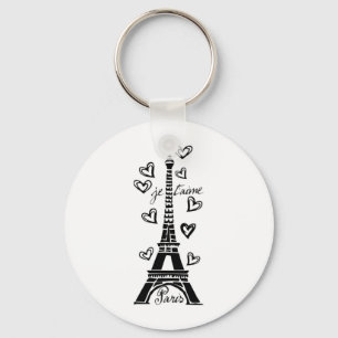 PARIS JE T'AIME EIFFEL TOWER AND HEARTS PRINT KEY RING