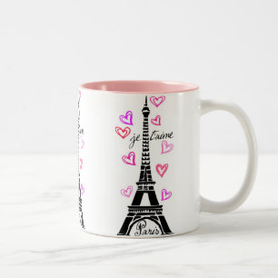 PARIS JE T'AIME EIFFEL TOWER AND HEARTS PRINT Two-Tone COFFEE MUG