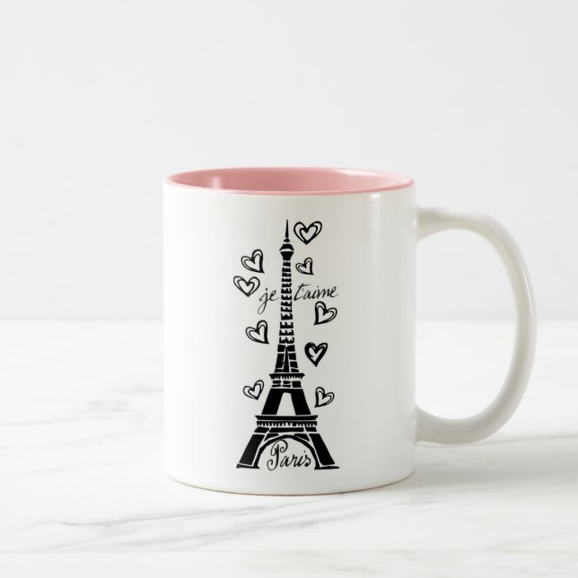 PARIS JE T'AIME EIFFEL TOWER AND HEARTS PRINT Two-Tone COFFEE MUG (Right)