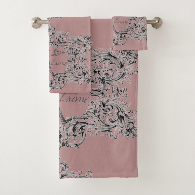 Paris Je T'aime Eiffel Tower Scroll Print Bath Towel Set (Insitu)