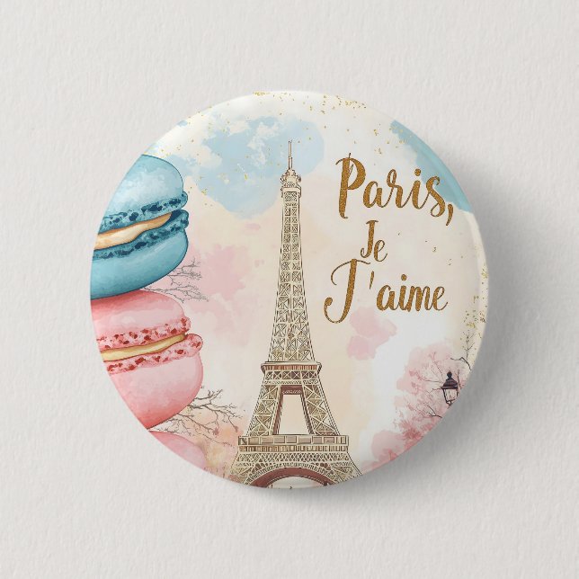  Paris, Je T'aime - Eiffel Tower with Macarons  6 Cm Round Badge (Front)