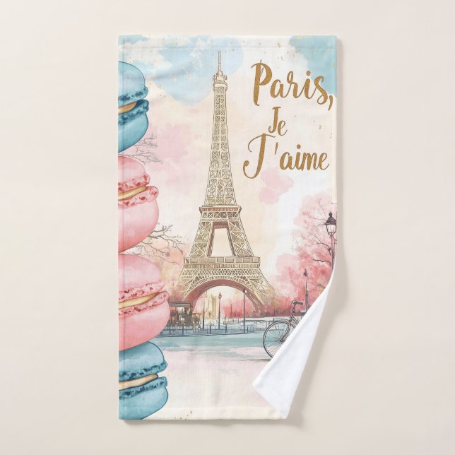  Paris, Je T'aime - Eiffel Tower with Macarons  Hand Towel (Hand Towel)