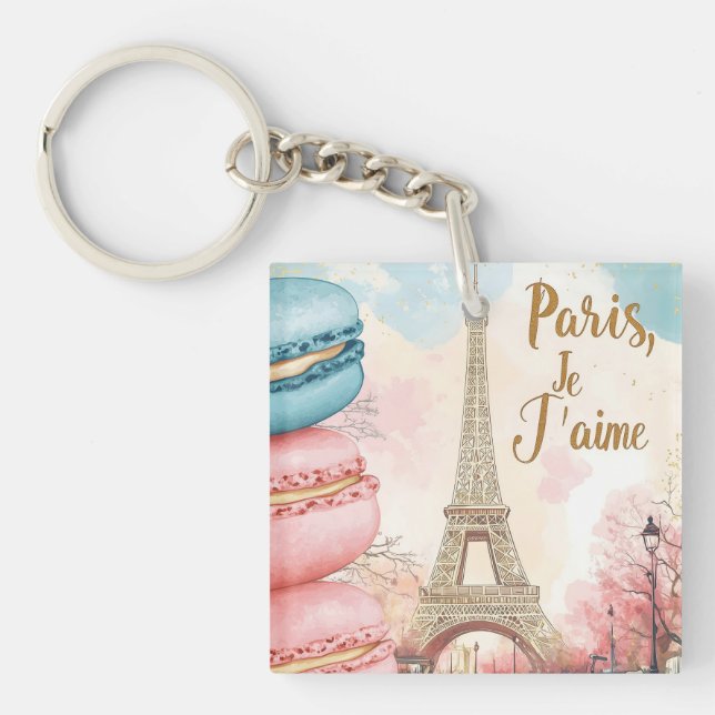  Paris, Je T'aime - Eiffel Tower with Macarons  Key Ring (Front)