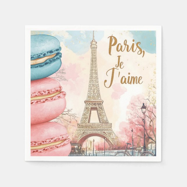  Paris, Je T'aime - Eiffel Tower with Macarons  Napkin (Front)