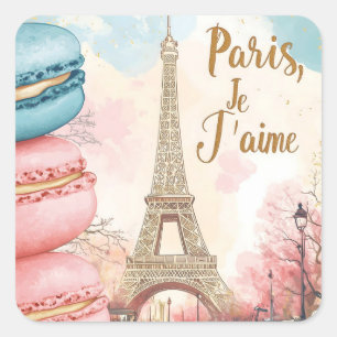  Paris, Je T'aime - Eiffel Tower with Macarons  Square Sticker