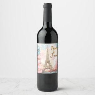 Paris, Je T'aime - Eiffel Tower with Macarons  Wine Label