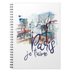 Paris Je t'aime Watercolor Calligraphy France Art Notebook