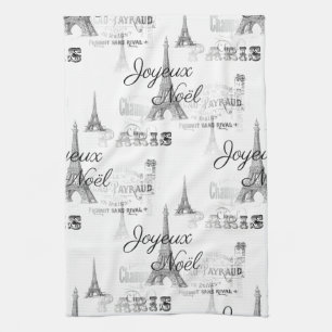 Paris Joyeux Noel B&W Christmas Kitchen Towel