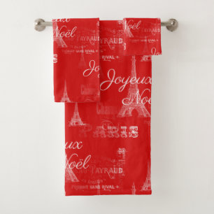 Paris Joyeux Noel Christmas Red Towel Set
