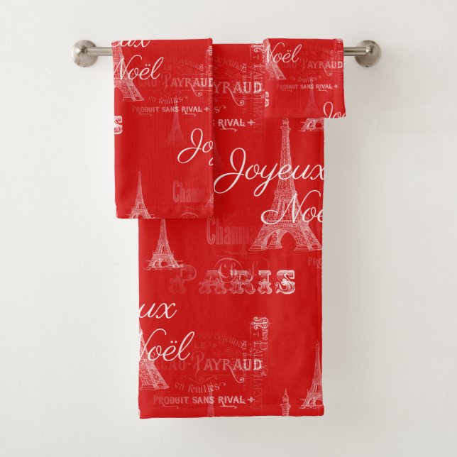 Paris Joyeux Noel Christmas Red Towel Set (Insitu)