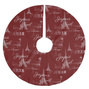 Paris Joyeux Noel Dark Red Christmas Tree Skirt