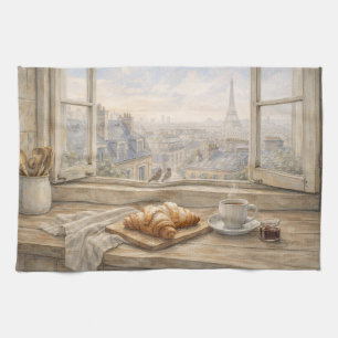 Paris Kitchen Watercolor with Eiffel Tower Morning Tea Towel