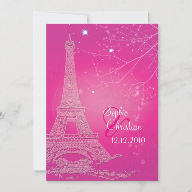 Paris La Nuit, eiffel tower wedding  invitations (Front)
