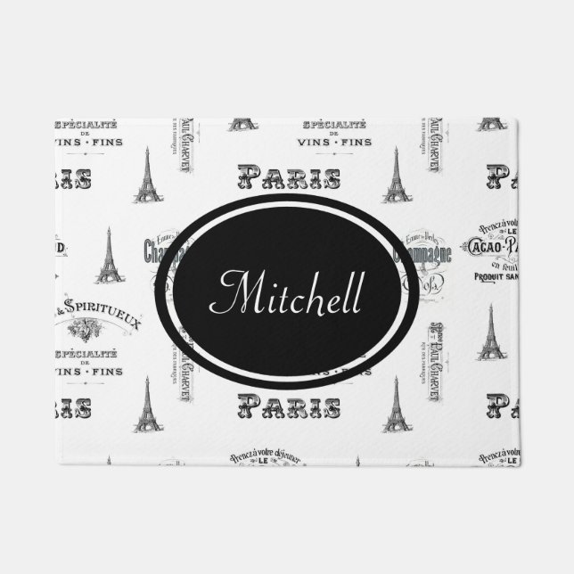 Paris Label Collage French Personalised Doormat (Front)