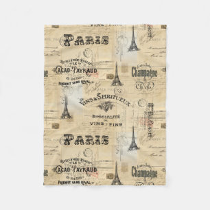 Paris Label Collage French Postcard Fleece Blanket