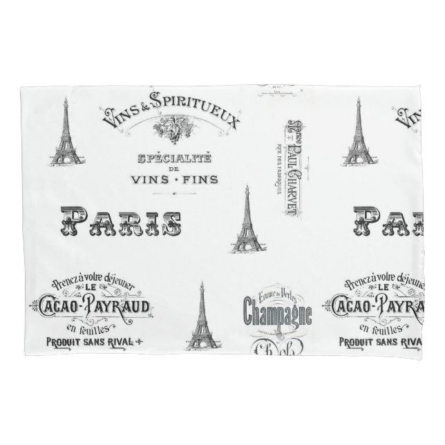 Paris Label Collage Pillow Case (Front)