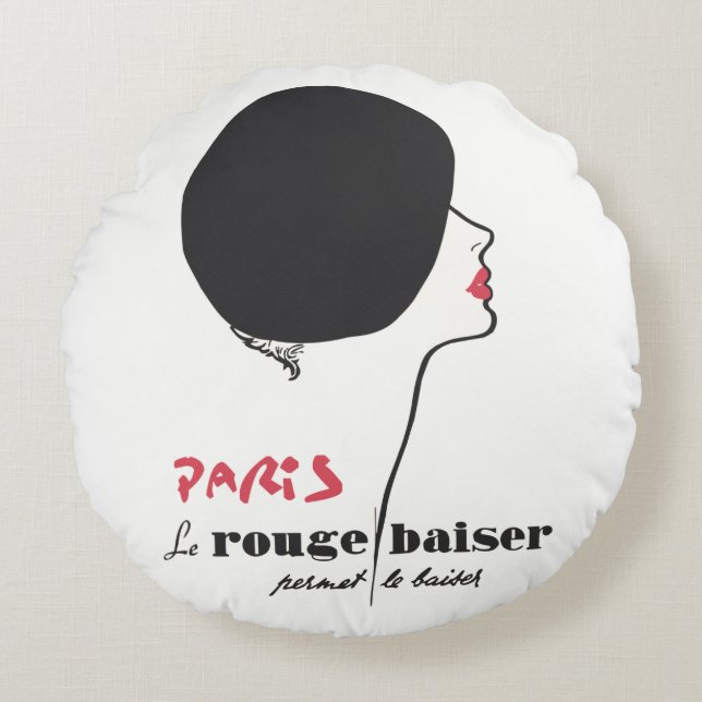 Paris - Le Rouge Baiser (The Red Kiss) Round Cushion (Front)