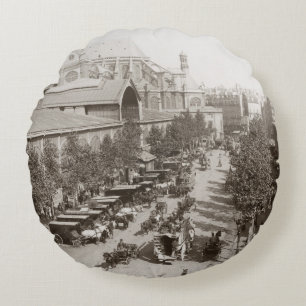 Paris: Les Halles, C1900 Round Cushion