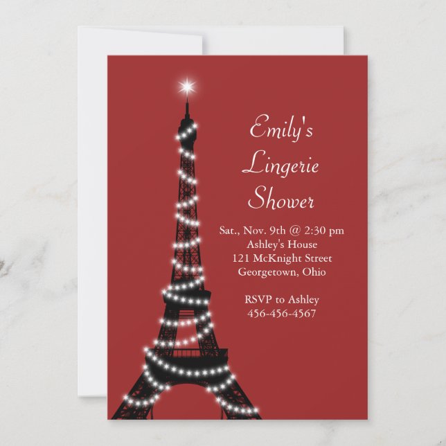 Paris Lights Lingerie Shower Invitation (Front)