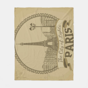 Paris Lights: Vintage Landscape Postcard Fleece Blanket
